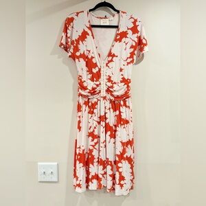 🔥Maeve Floral V-Neck Cream/Orange Dress Knee Length Sz L EUC🔥